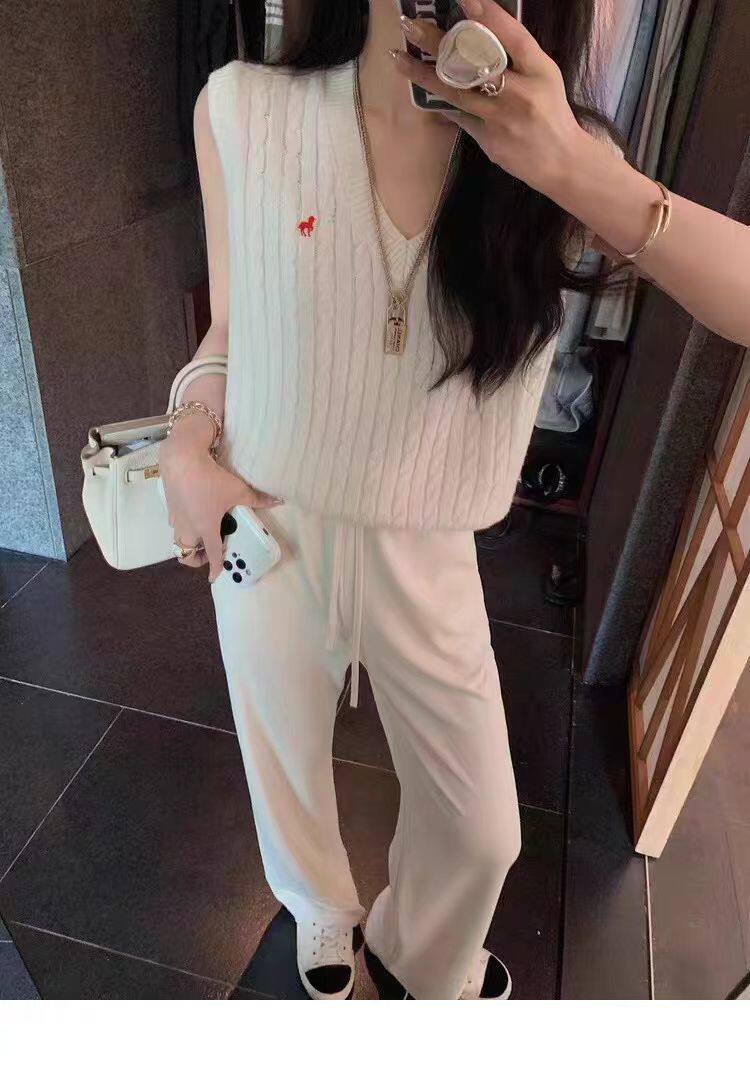 女士小马刺绣V领扭花马甲2025年秋季，女装针织衫/毛衣，浩新羊绒