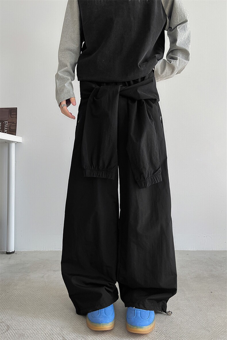 8XL-M休闲裤男美式高街纯色绑带宽松跳舞直筒裤潮K9127P68控98,男装休闲裤,电商D206-1