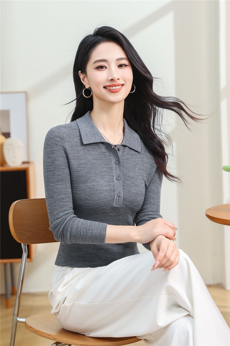 2025年秋季时尚百搭通勤简约休闲polo领,女装羊毛衫,巧奈羊绒