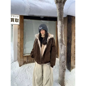 美式复古美拉德夹克男女2025秋冬季加绒加厚羊羔绒棉服外套图片