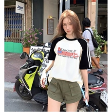 抖音得物品质二开240克宽松纯棉美式潮牌插肩三杠织带短袖T恤，男装T恤，电商A486