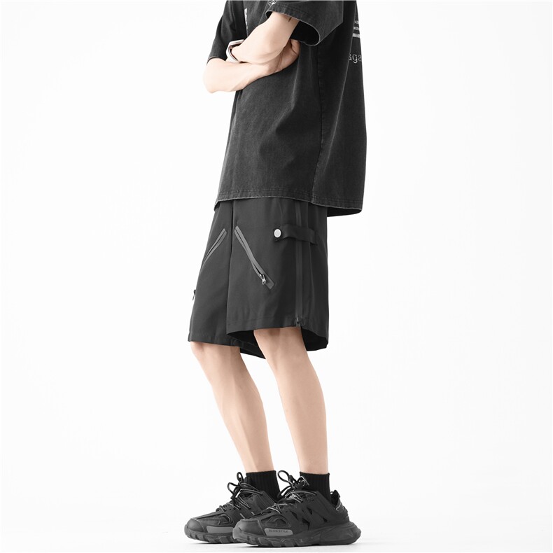 男生高街新款拉链开叉冲锋裤潮牌宽松短裤B315-K23213-P55控68,男装牛仔裤,电商B315