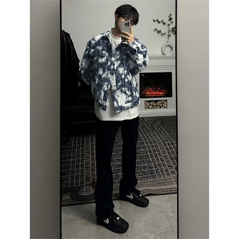 秋季潮牌高街满身浮雕油画质感宽松翻领夹克外套男INS休闲JG39,男装夹克,星座1116A-1（原606A）