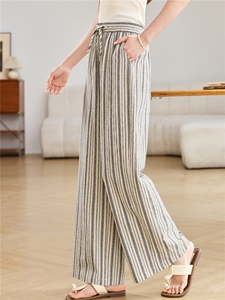 2026新款女春秋季显瘦韩版宽松条纹直筒百搭休闲裤图片