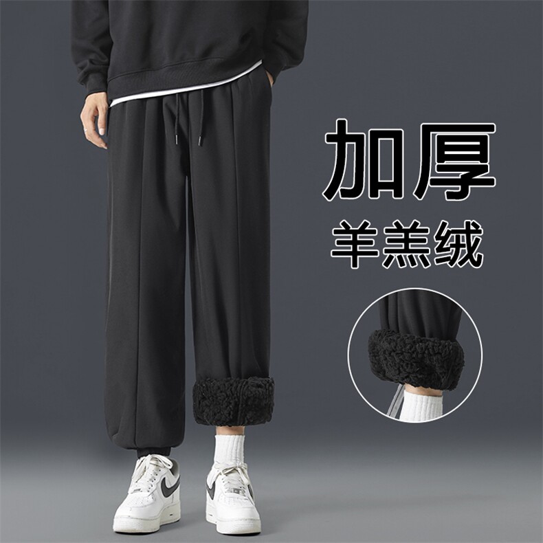 加绒裤子男士秋冬季潮牌宽松加厚羊羔绒休闲长裤JRK77-1特批-40图片