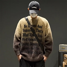 水貂毛设计感渐变针织衫男秋宽松软糯毛衣上衣条纹撞色MY228P56，男装针织衫/毛衣，星座1013-5