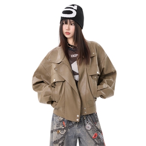 美式复古皮衣外套男潮宽松翻领机车服休闲百搭夹克外套YD06-P125图片
