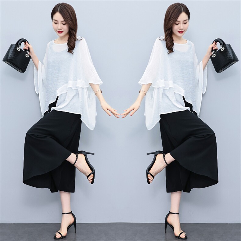 外搭衫夏薄款宽松休闲显瘦短袖空调衫防晒T恤上衣连衣两件套裙女，女装套装/套裙，秀美人生