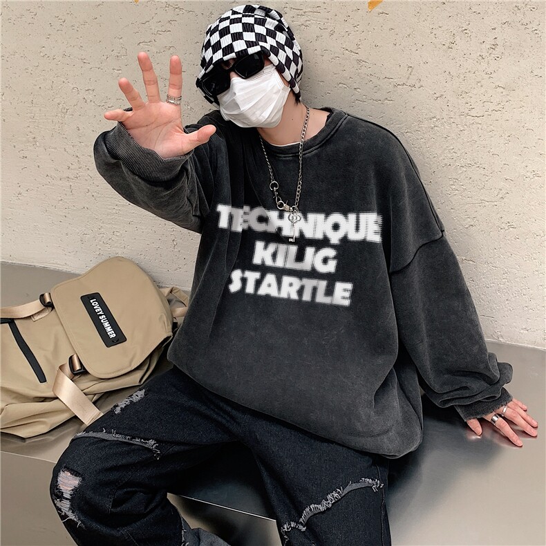 秋装复古美式水洗做旧宽松圆领卫衣301B-JB7896-P58加絨P68图片