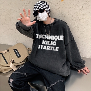 秋装复古美式水洗做旧宽松圆领卫衣301B-JB7896-P58加絨P68图片