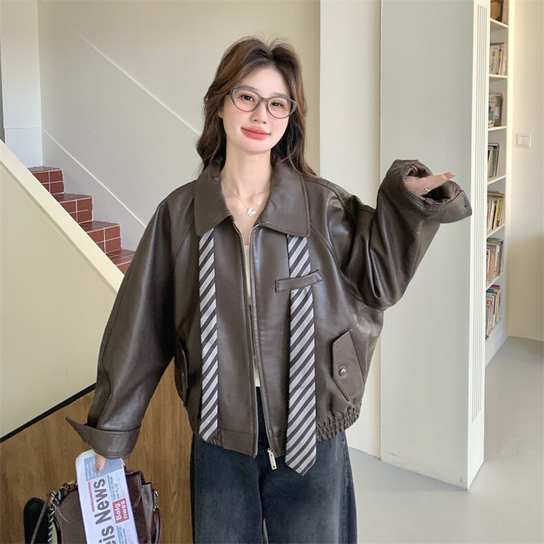 新品领带皮衣外套2C117-1831P165K268,女装短外套,2C117