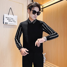 2024秋冬男士翻领假二件拼接针织长袖毛衣男打底衫301A-1/M60/P75，男装T恤，星座301A-1