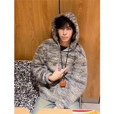 美式渐变条纹连帽卫衣男女冬开衫外套潮牌油画针织毛衣MY9573，男装针织衫/毛衣，星座516A