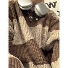 wassuphappy条纹圆领毛衣男冬季潮牌慵懒风打底线衣复古休闲外套，男装针织衫/毛衣，星座1008