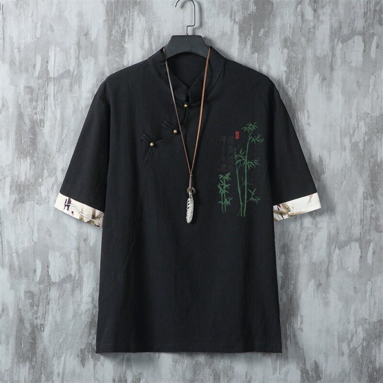 男士衬衫五分袖衬衣中袖印花立领唐装风XZ1512-241615-P35,男装衬衫,星座1512