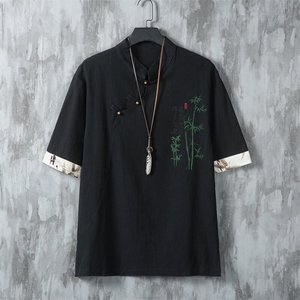 男士衬衫五分袖衬衣中袖印花立领唐装风 XZ1512-241615-P35图片
