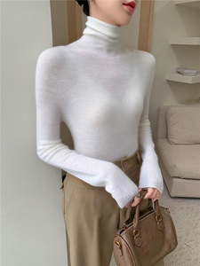 肌理纹扬子精纺羊毛衫软糯面膜打底衫秋冬无缝堆领女薄针织毛衣图片