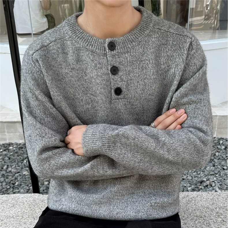 秋冬圆领套头加厚青年针织衫百搭打底衫男士毛衣带纽扣MD587,男装T恤,星座516A