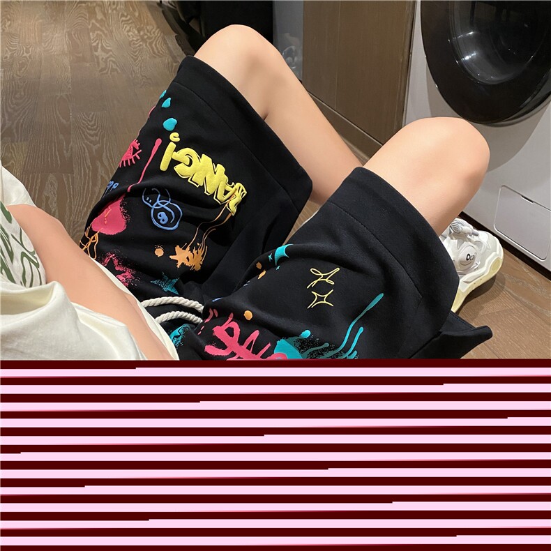 美式潮流发泡印花短裤宽松百搭舒适五分裤B315-K23325-p45控58,男装休闲裤,电商B315