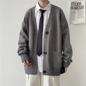 开衫外套男潮ins日系慵懒风毛衣针织衫夹克潮流春秋季 M226-P43图片