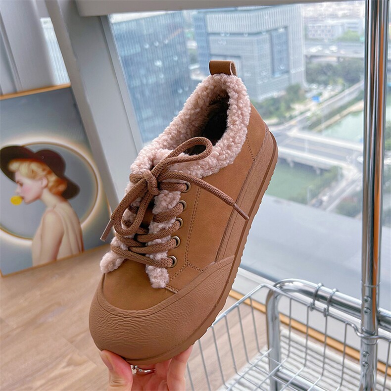 新款加绒女鞋2024冬季休闲百搭棉鞋厚底增高雪地靴女复古休闲鞋女，女鞋雪地靴，电商A223