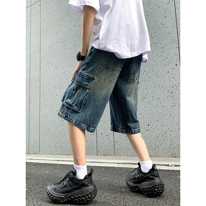 B221美式ins高街小众夏季重工艺工装牛仔短裤LK24177-P60控78,男装牛仔裤,电商B221