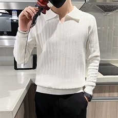 翻领针织套头春秋时尚男装线衣条纹韩版修身复古毛衣外套男S522，男装针织衫/毛衣，星座1116A-2（原606A-1）