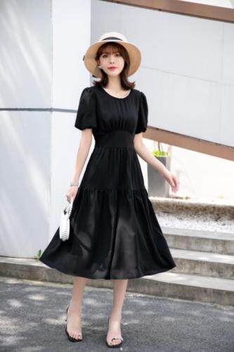 现货夏季净色高档连衣裙，女装连衣裙，爽靓爽