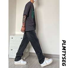 B221美式ins高街小众拉链直筒牛仔裤LK23028-P60控78，男装牛仔裤，电商B221
