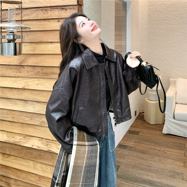 2026年春季皮衣短款PU方领RF2C290-7808#-P165-K245,女装皮衣,2C290