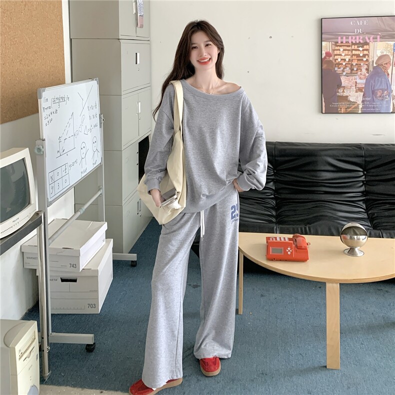 【主推新款】长袖露肩字母卫衣长裤两件套2C327-9902-P160-K238,女装套装/套裙,2C327
