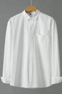 GS5008P55日系长袖衬衫男春秋纯棉翻领休闲纯色白色衬衣复古外套图片