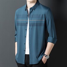 2023夏春季新款宽松透气中老年商务冰丝薄款休闲衬衫时尚百搭男装，男装衬衫，电商B212（原钱塘6029）