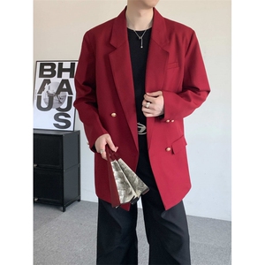 秋装2025新中式DK红色大码双排扣西服禁欲系西服外套情侣装衣服图片