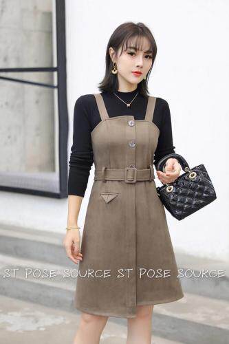 两件套装连衣裙：咖啡色，红色，雾霾蓝，三个颜色，，女装职业装，圣姿源