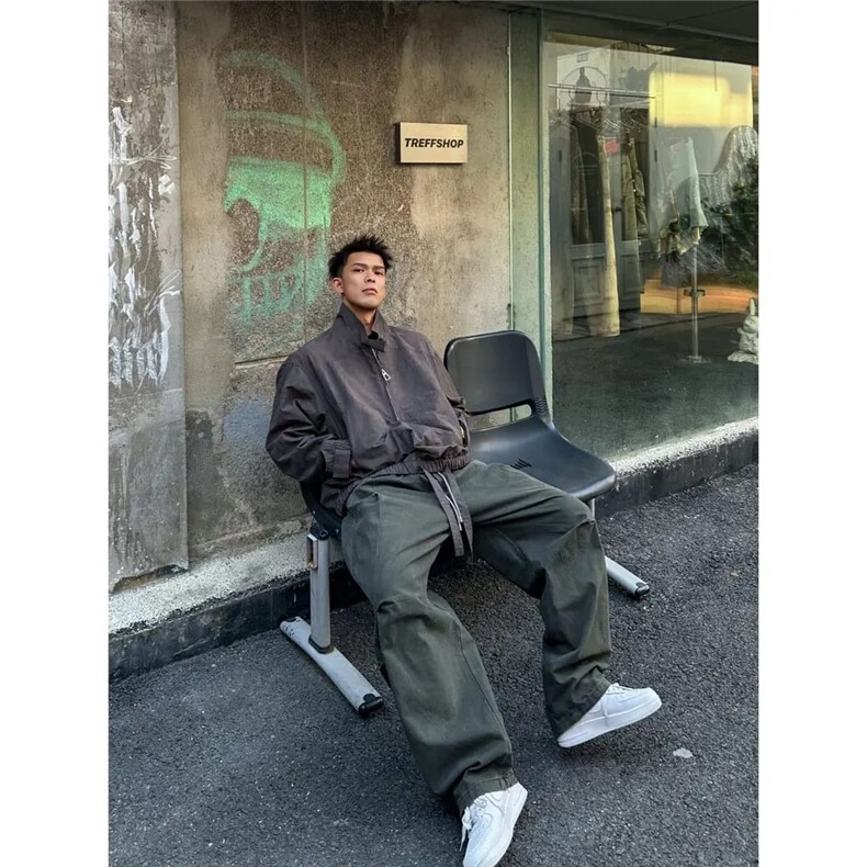 秋季宽松水洗直筒港风百搭工装弯刀男士休闲裤XA441-P48,男装工装外套,星座208-5
