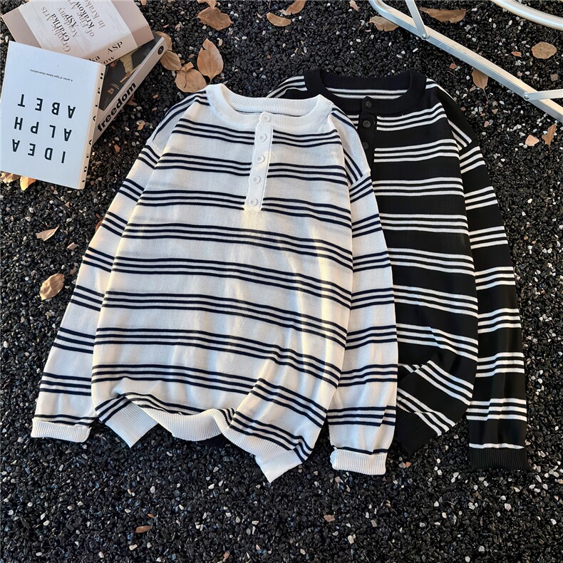 港风秋款男女圆领条纹拼接毛衣宽松针织衫线衣外套M22P40，男装针织衫/毛衣，星座1013-1