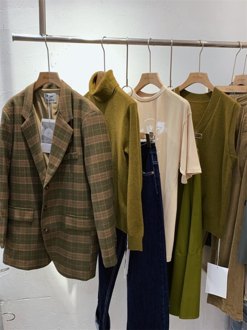 复古格子廓形西装外套，女装西装，25Ann·Studio