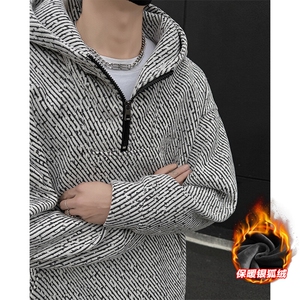 特批P60无差价冬季雪尼尔小香风粗花针织加绒连帽卫衣W5091J加绒图片