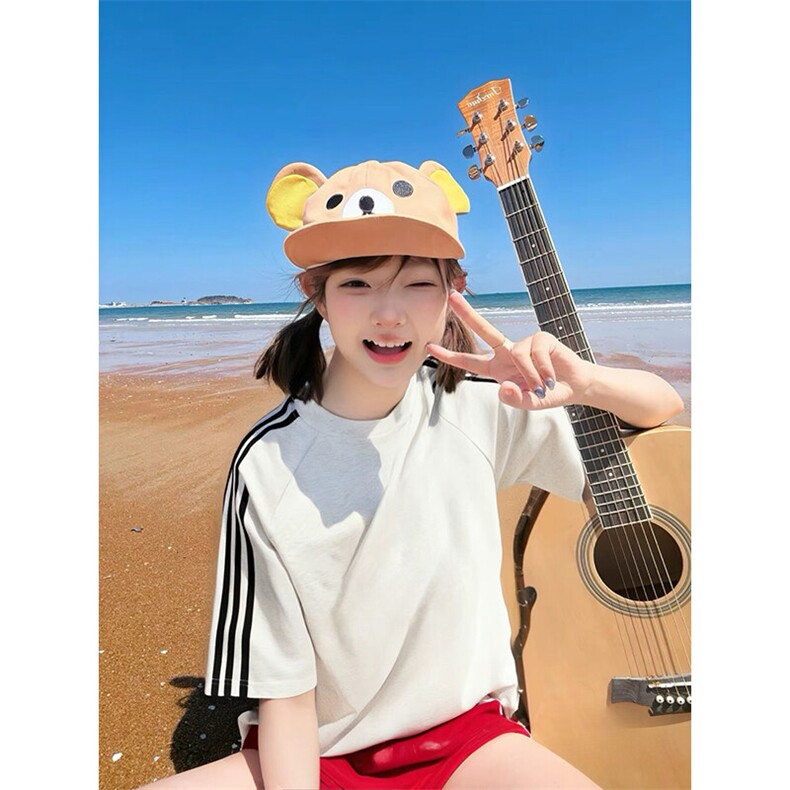 抖音得物高品质二开240克宽松纯棉美式潮牌三条杠织带短袖T恤,男装T恤,电商A486