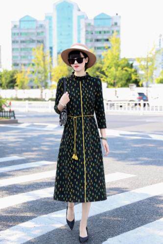 小高领貂绒连衣裙含羊毛，女装连衣裙，澳洛菲