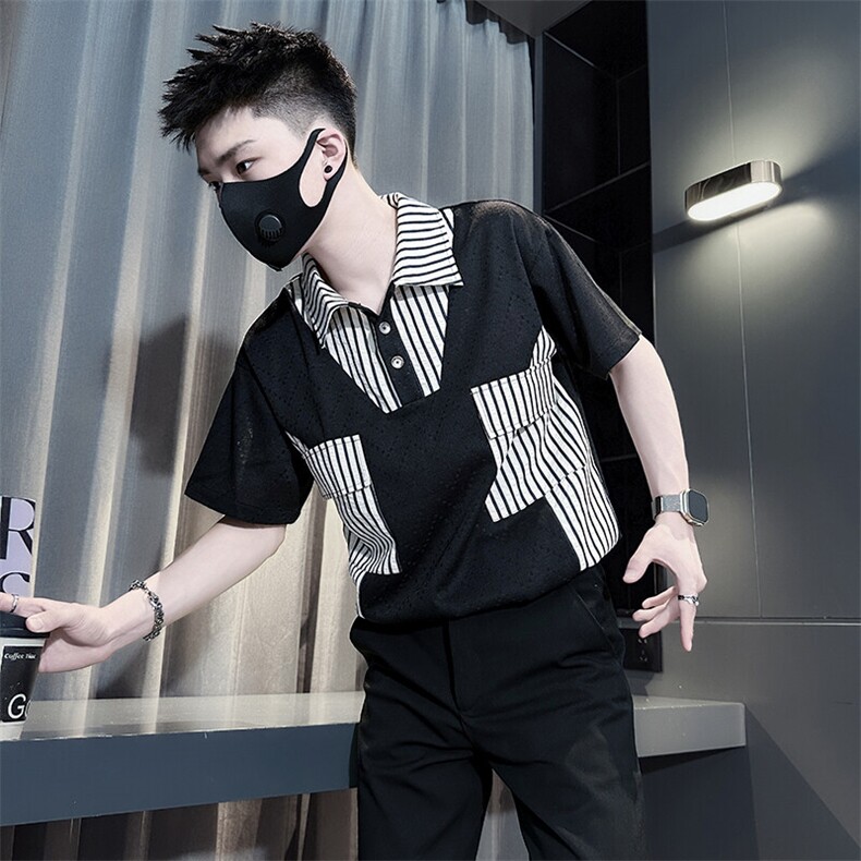 高级感拼接重磅短袖polo衫男宽松社会小伙301C-PL26-特P58控88,男装Polo衫,星座301C（原B323）