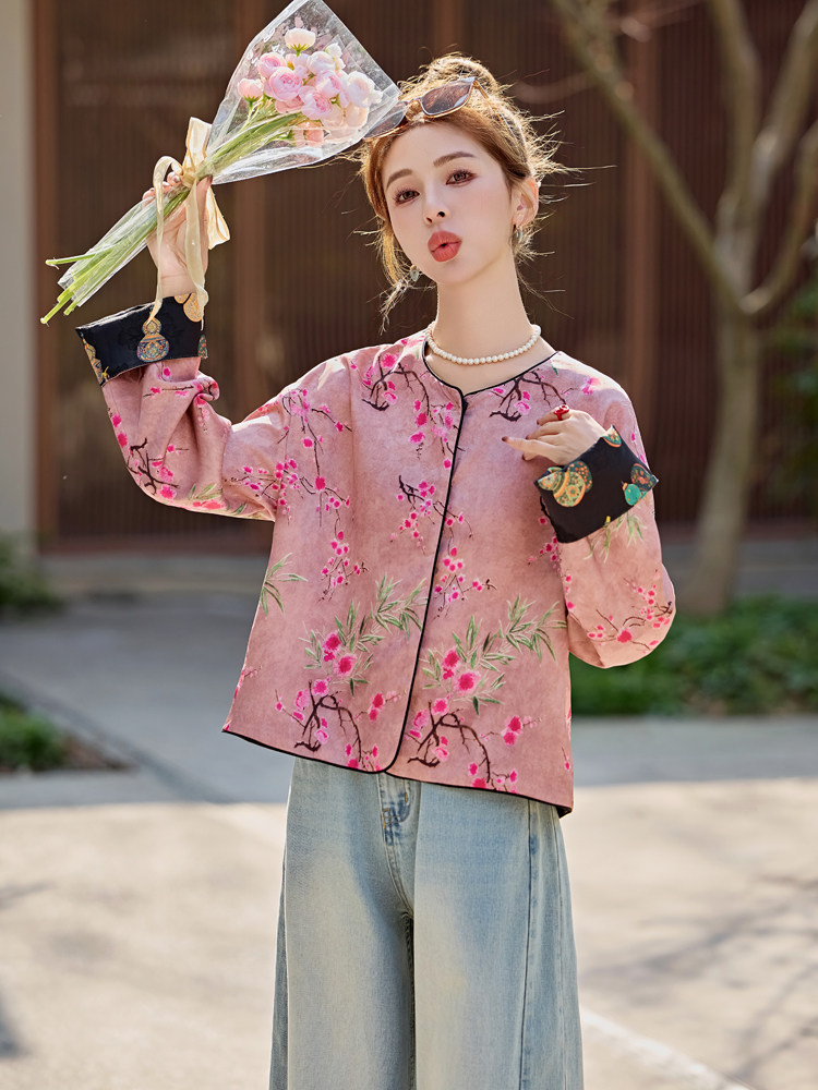 水衣源2713款双面穿奢贵新中式提花料圆领长袖时尚短款外套女,女装短外套,水衣源