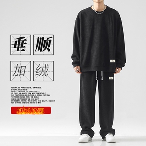 wassup happy日系圆领卫衣男款春秋季休闲运动套装潮牌宽松一整套图片