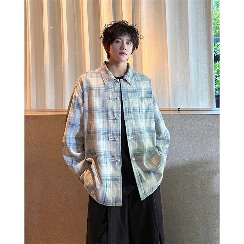 CS1157-特批45控88风盘扣衬衣设计感宽松潮上衣外套大码衬衫,男装衬衫,电商A059