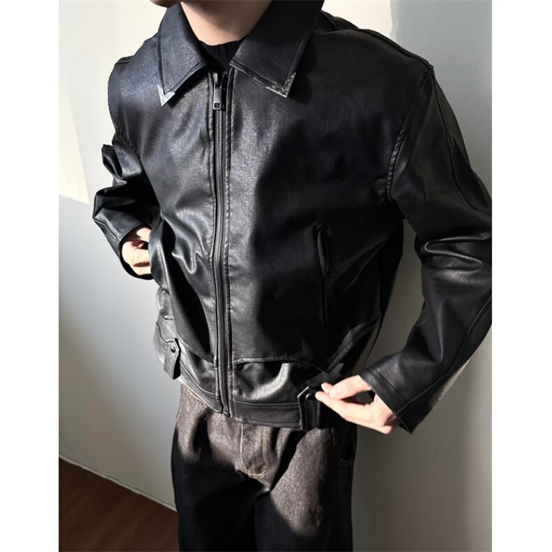 简约潮流日系ins美式复古PU皮衣外套时尚原宿文艺慵懒JA173,男装皮衣,星座1116A（原606A-3）