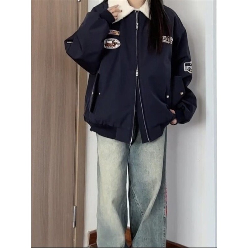 翻领摇粒绒拼色绣标棉服2025年秋冬棒球服宽松夹克加厚棉衣外套,男装夹克,星座506A