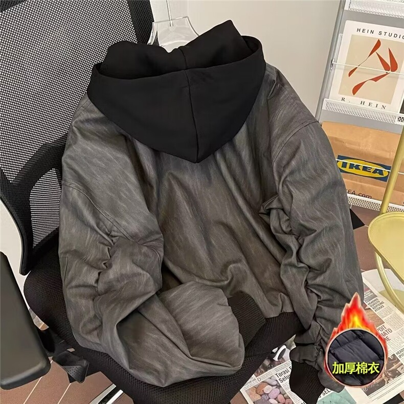 假两件工装纹理棉衣外套美式复古上衣春秋款潮牌棉服痞帅夹克,男装夹克,星座601-2