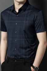 新款男士无痕短袖衬衫男条纹免烫时尚品质商务宽松潮服上衣，男装衬衫，钱塘6003（原4033）