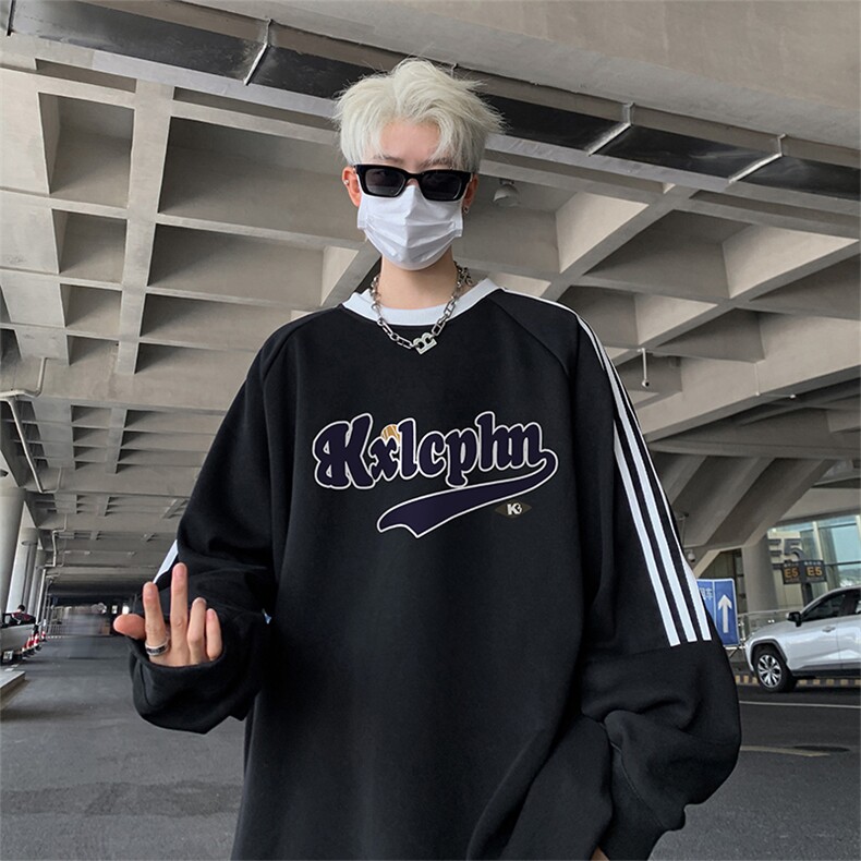 抖音得物供货提供视频秋冬重磅美式宽松织带圆领卫衣0318,男装卫衣,电商A486